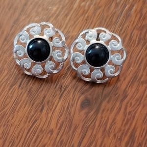 Sterling Silver and Onxy Earrings